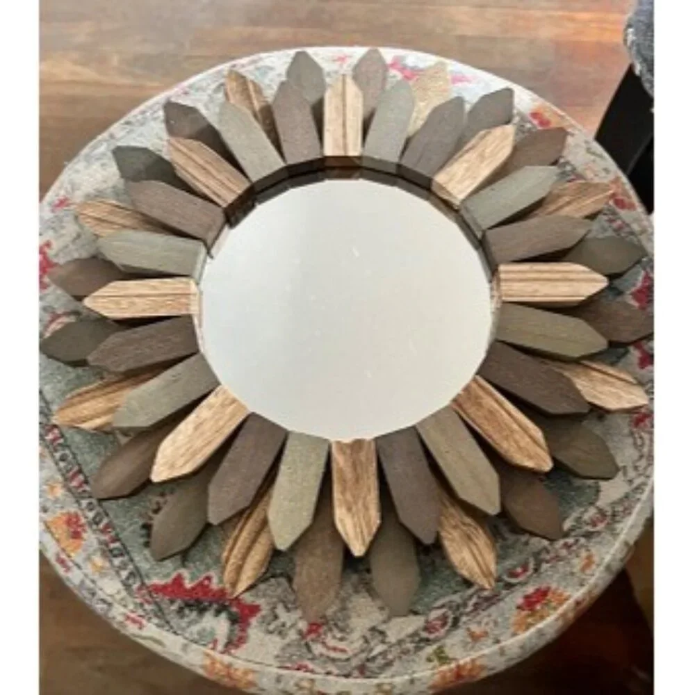 New Boho Wall Decor Mirror 2 Pack 12 inch Rustic Wood Decorative Mirror for Room